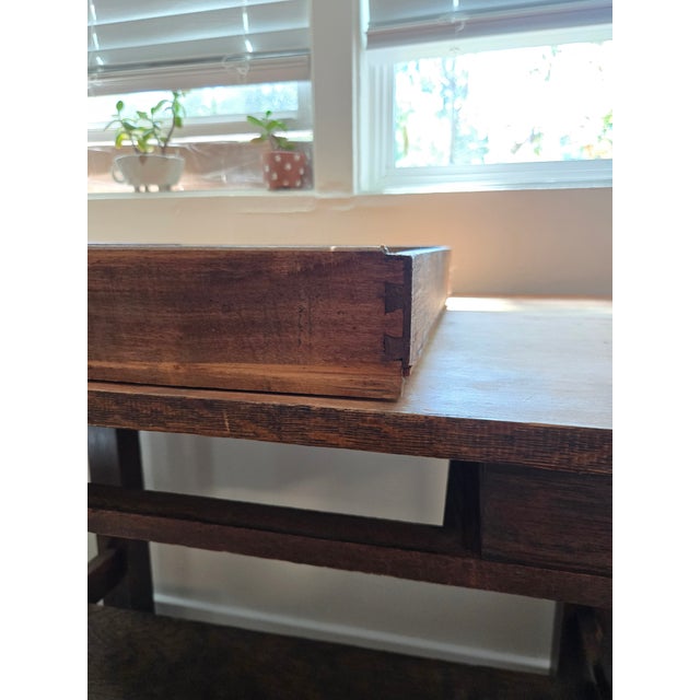 Antique American Arts & Crafts Mission Oak Library Desk, C. 1910 For Sale - Image 4 of 9