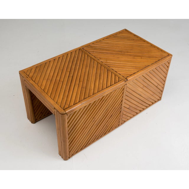 Tan Vintage Split Reed Rattan Bench Boho 1980s For Sale - Image 8 of 13