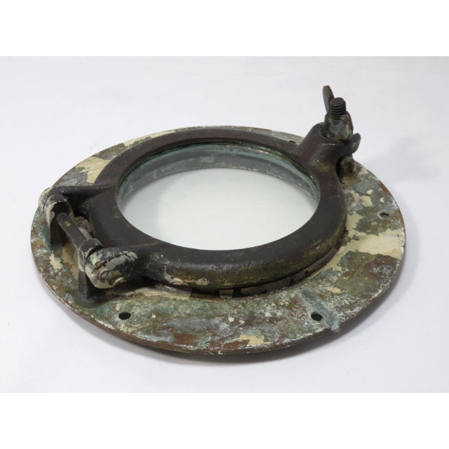 Rustic Small Size Antique Brass Ships Porthole For Sale - Image 3 of 13