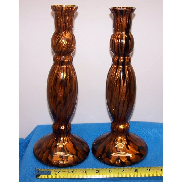 Mid-Century Modern Vintage MCM Murano Style Gold Brown 13” Bud Vases-Set of 2 For Sale - Image 3 of 3