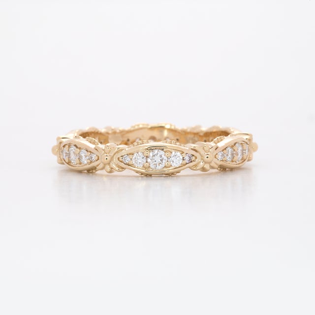 Metal Minimalist Diamond Band With Earth-Mined Diamond Accents in Solid 14k Gold, Size 6.75 For Sale - Image 7 of 8