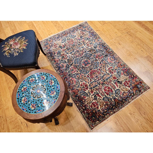 1900 - 1909 Vintage Persian Kerman Rug, Hand-knotted Wool, Allover Floral Pattern, Ivory & Blue, 3x5 For Sale - Image 5 of 13