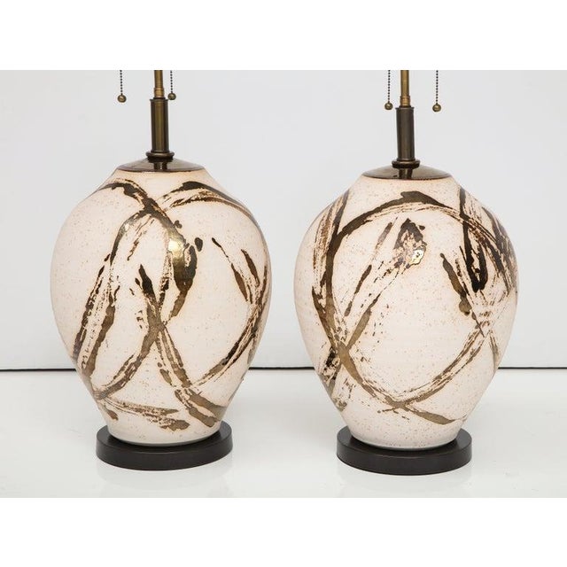 Ceramic Large Pair of Raku Ware Lamps Designed for Steve Chase For Sale - Image 7 of 13