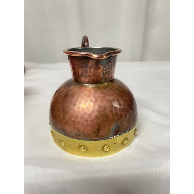 Antique Hammered Copper and Brass Jug With Curved Handle For Sale - Image 4 of 5