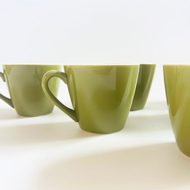 Mid 20th Century Mid 20th Century Green and White Ceramic Mugs - Set of 6 For Sale - Image 5 of 8