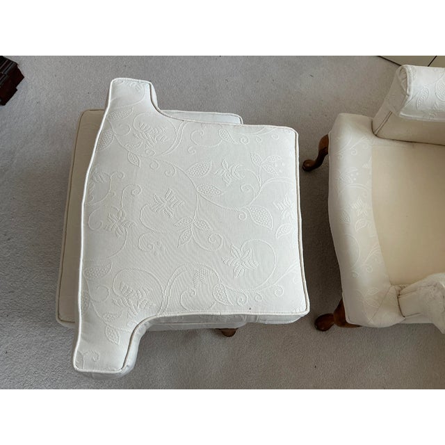 Wood Classic English Style Custom Upholstered Wing Chair and Ottoman - Set of 2 For Sale - Image 7 of 10