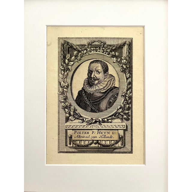 Spanish Antique Portrait Engraving of Pieter Heyn Dutch Admiral Pirate 18th Century Print For Sale - Image 3 of 4