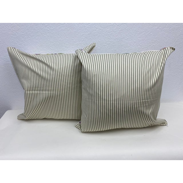 Pair of 22" Square Pillows Decorated With a Delicate Purple & Pink Floral Pattern - Made in Uk. For Sale - Image 11 of 13
