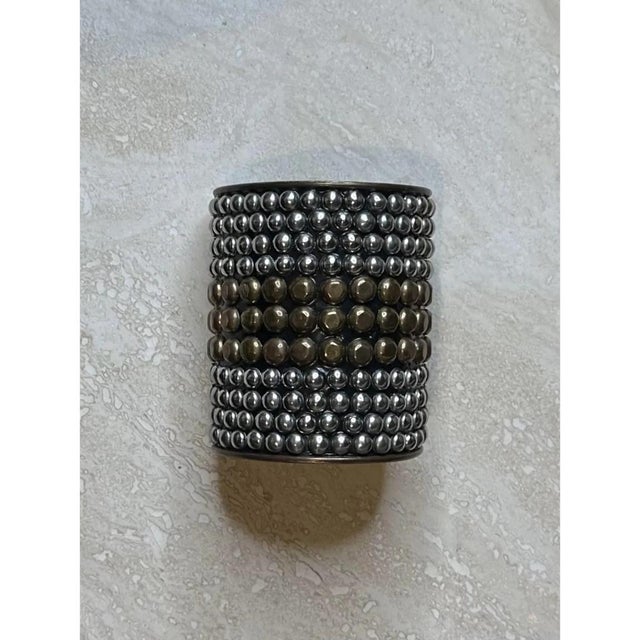 Vintage Boho Studded Silver & Brass Bangle For Sale In West Palm - Image 6 of 12