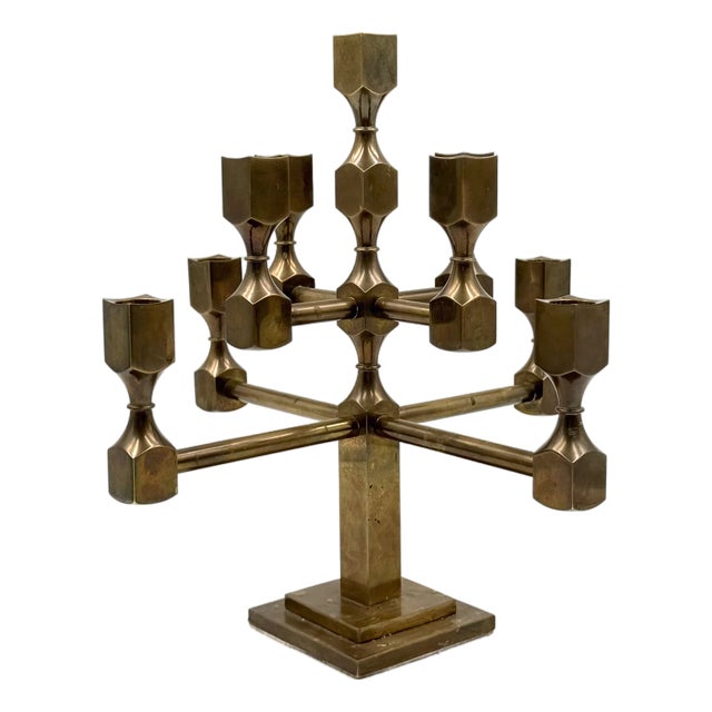 Modern Brass Sculptural 9-Light Candelabra by Lars Bergsten for Gusum, Sweden, 1992 For Sale
