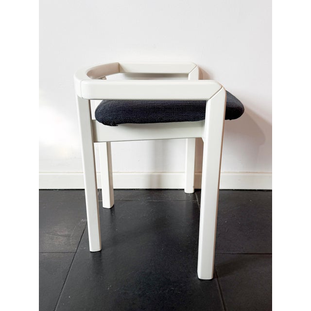 Blue Vintage Modernist White Lacquered Wood Armchair with Dark Blue Upholstery, 1980s For Sale - Image 8 of 16
