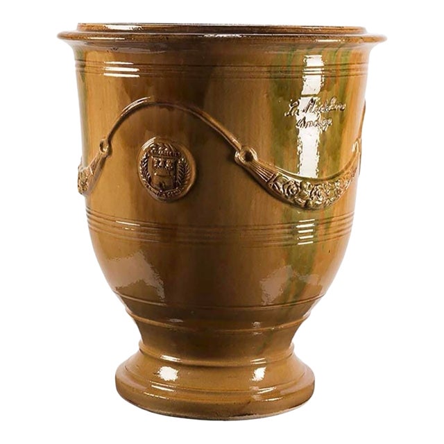 Large Flame Color French Anduze Pot by Lr Madeleine For Sale