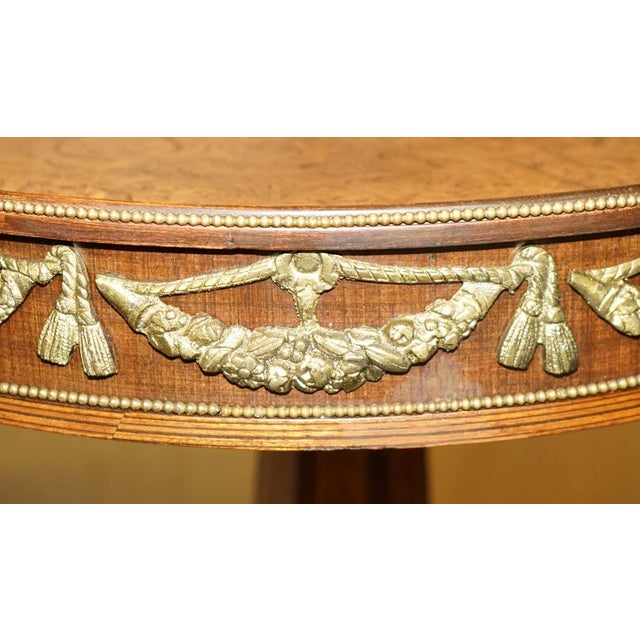 Vintage French Burr Walnut & Gilt Brass Round Occasional Table For Sale - Image 4 of 18