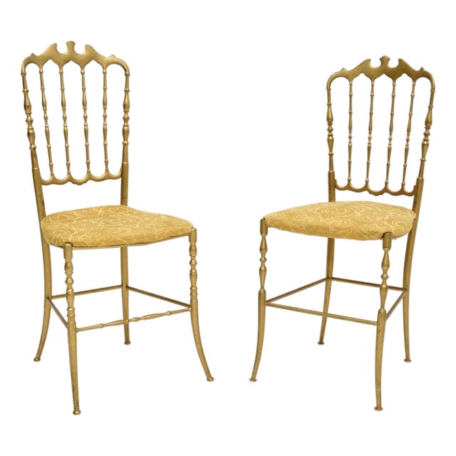 Vintage Italian Chiavari Dining Chairs in Brass, 1950, Set of 2 For Sale