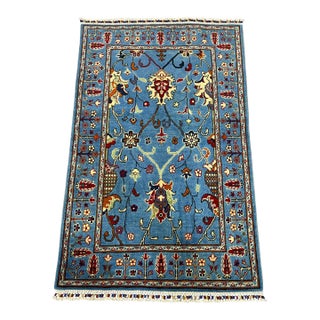 Blue Sultani Persian Style Floral Area Rug, 3'2" X 4'11" For Sale