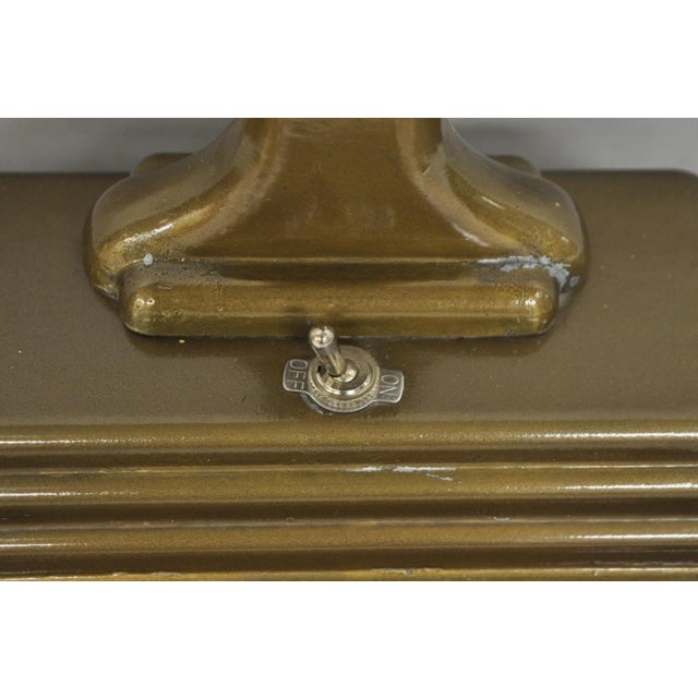 Vintage Mid Century Modern Art Deco Metal Bronze Finish Bankers Table Desk Lamp For Sale - Image 9 of 12