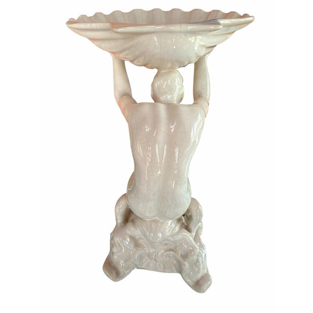 White Vintage Portuguese White Glazed Ceramic Figural Shell Compote Centerpiece Blanc De Chine Rocco Style For Sale - Image 8 of 9