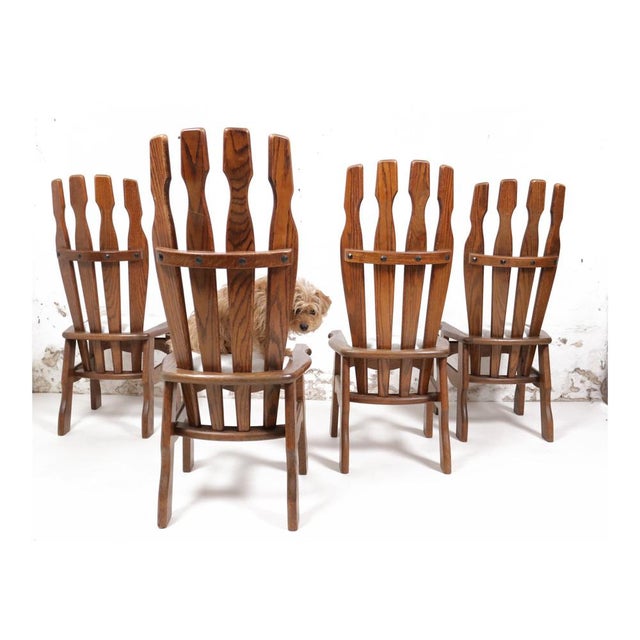 Mid-Century Brutalist Oak Dining Room Chairs, 1960s, Set of 4 For Sale - Image 18 of 18