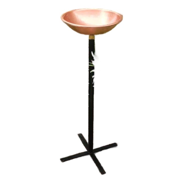Hand-Hammered Copper Bird Bath With Stand – Handmade Moroccan Garden Decor For Sale