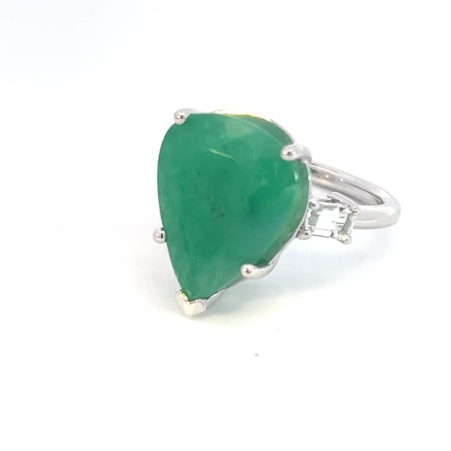 Traditional Natural Emerald Diamond Ring 7 14k White Gold 10.97 TCW Certified For Sale - Image 3 of 14