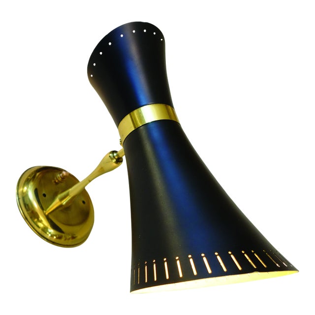 1950s Rare Stilnovo Diablo Atomic Modern Space Age Brass Architectural Twin Wall Lamp Italy via Gill Glass & Fixture For Sale