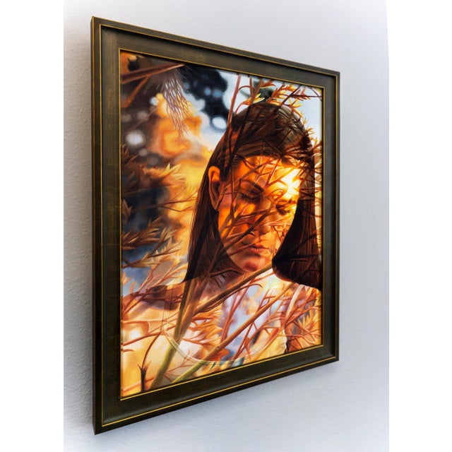 Contemporary Coherence by Austin Howlett | Oil on panel Portrait of a woman with foliage overlay. For Sale - Image 3 of 4