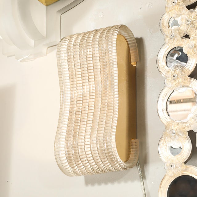 Pair of Hand-Blown Undulating Reeded Murano Glass Sconces With Brass Fittings For Sale - Image 11 of 18