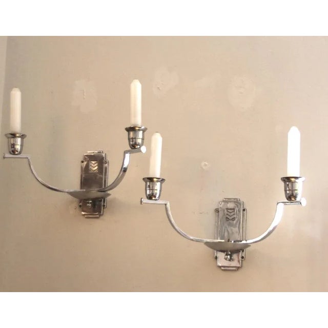 Chrome -plated couple of large wall lights in the style of candlesticks from the Bauhaus Zeit. Very nice condition and...