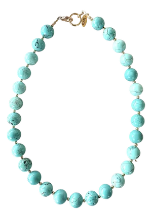 Turquoise Beaded Necklace With Gold Tone, Clasp, and Spacers Designed by Matthew Izzo 18”