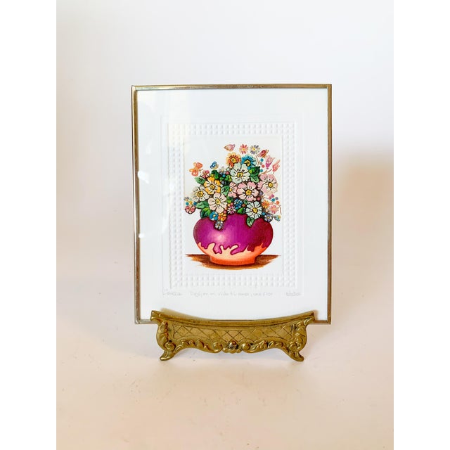 The quaintest original floral painting! Signed and numbered by the artist, framed and backed in tin with glass. Notice the...