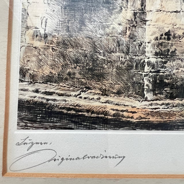 Early 20th Century Signed Original Handcolored Etching of Old Spreuer Bridge (Lucerne, Switzerland) by Paul Geissler For Sale In San Antonio - Image 6 of 10