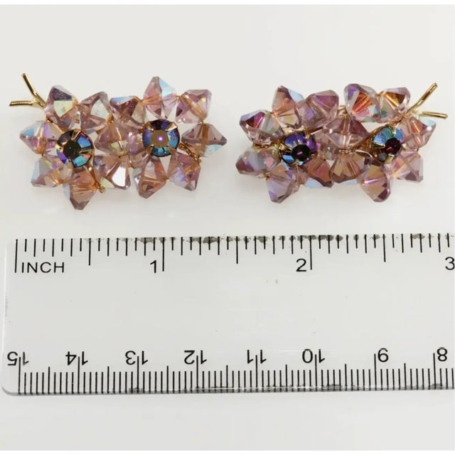 Abstract Vintage Earrings Floret Purple Glass Beads Gold-Plate, A Pair For Sale - Image 3 of 3