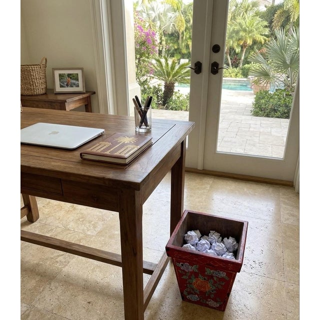 Vintage Balinese Hand-Painted Wood Cachepot or Trash Can For Sale In West Palm - Image 6 of 7
