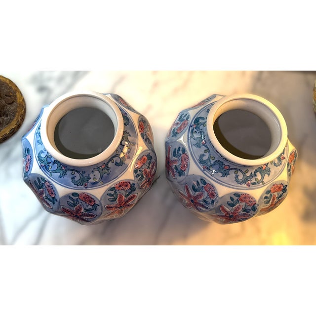 Vintage Pair of Chinese Hand-Painted Vases For Sale - Image 9 of 10