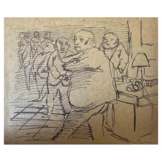 Mino Maccari, The Crowd, Ink Drawing, 1960s For Sale