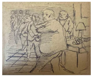 Mino Maccari, The Crowd, Ink Drawing, 1960s