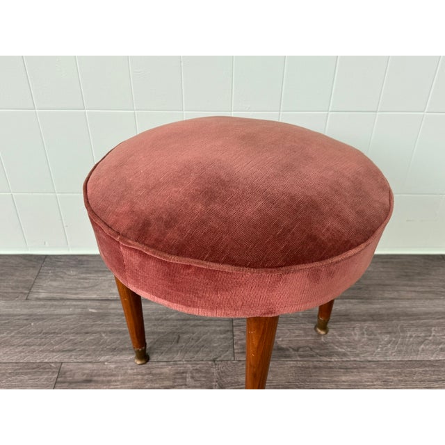 Wood Small Vintage Ottoman in Wood and Velvet, 1950s For Sale - Image 7 of 10