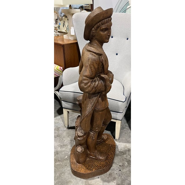 Mid 20th Century Italian Hand Carved Wood Statue. 18th C Style Young Man For Sale - Image 5 of 12