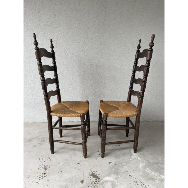 Country-Style Chairs in Walnut and Straw, 1950, Set of 2 For Sale - Image 9 of 17