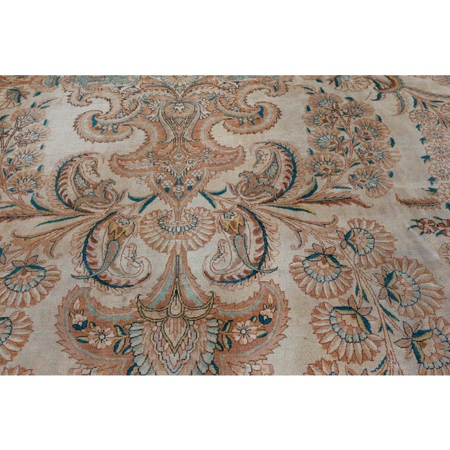 Textile Antique Botanic Persian Kirman Beige, Brown, Blue Handmade Wool Rug For Sale - Image 7 of 9
