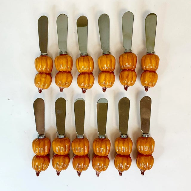 Pottery Barn 1990s Vintage Pottery Barn Pumpkin Butter Knife Spreaders - Set of 12, Thanksgiving, Halloween For Sale - Image 4 of 8