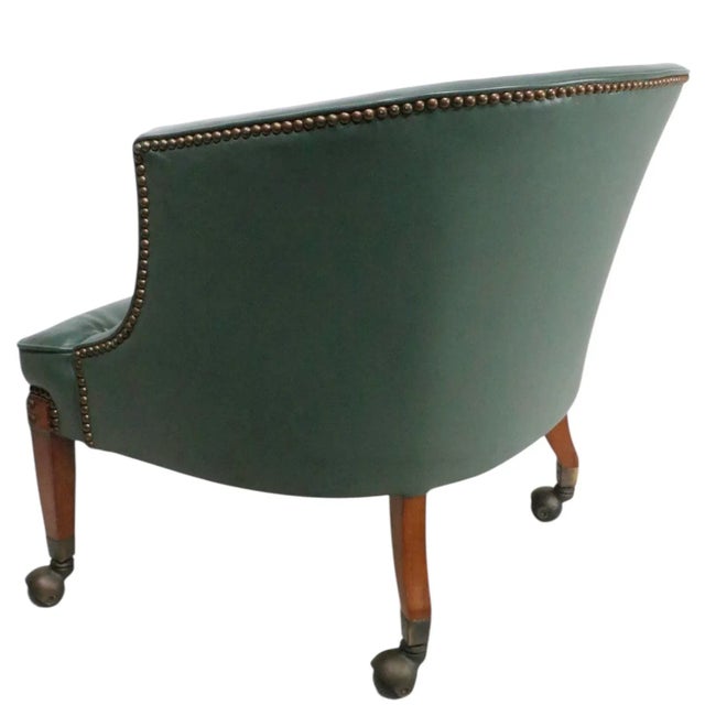Green Mid 20th Century Leather Tub Chair With Nailhead Studs and Ball Caster Feet For Sale - Image 8 of 14
