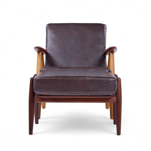 Hans Wegner for Getama GE-290 Mid Century Danish Teak High Back Lounge Chairs - Pair with Ottoman The chair measures:...