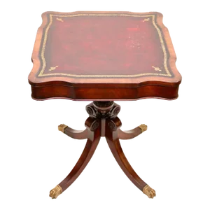 Antique English Chesterfield Style Leather Top Mahogany Card Table