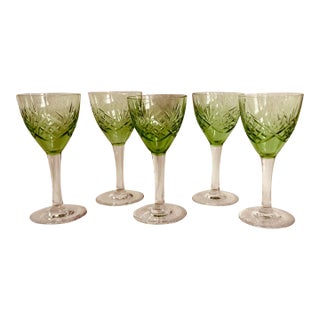 1950s French Absinth Color Crystal Apéritif Glasses - Set of 5 For Sale