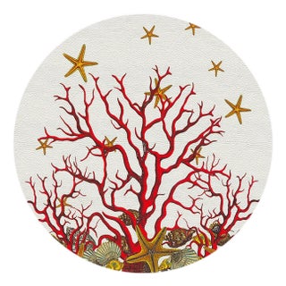 Coral Reef Vegan Leather Round Pebble Placemat, White Red, Set of 4 For Sale