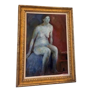 Nude Seated on Blue Rock by Dead Artist Gallery For Sale