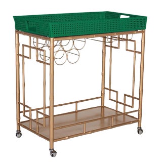 Society Social Madison Mixer Tray Top Faux Bamboo Bar Cart For Sale