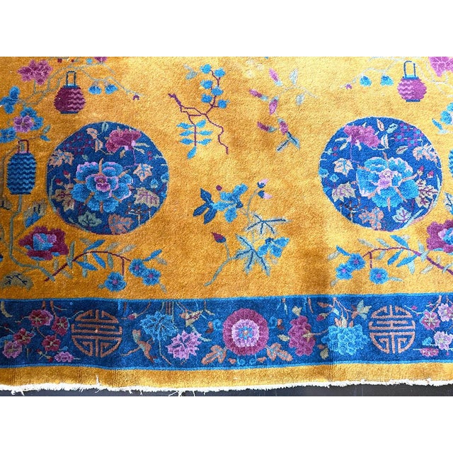1920s A Stunning Antique 5' X 8' Gold Ground Art Deco Mandarin Chinese Rug Circa 1920 For Sale - Image 5 of 8