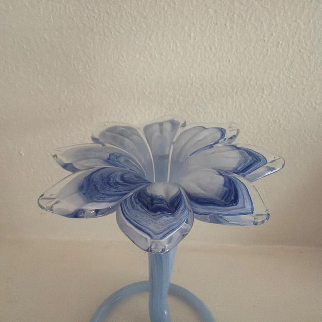 Murano Lavorazione Arte Murano Glass Flower Blue Bud Vase From Italy For Sale - Image 4 of 5